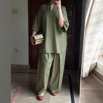 Most Viral 2 Pcs Suit (Olive)