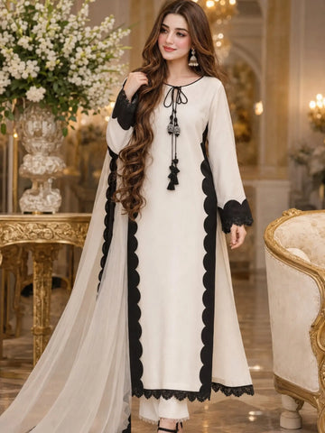 Styllish Viral Insta 3 Pcs Suit (white)