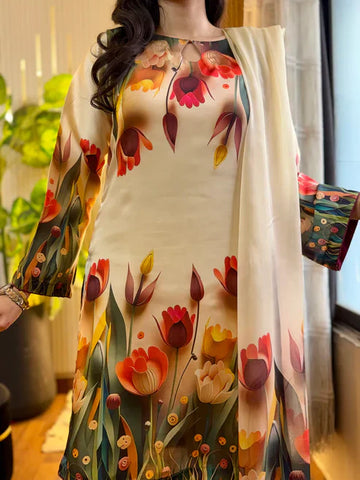 Digital Print Silk 3 pcs (3D FLOWERS)