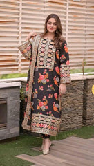 Viral Embroidered 3 Pcs Suit (Black)
