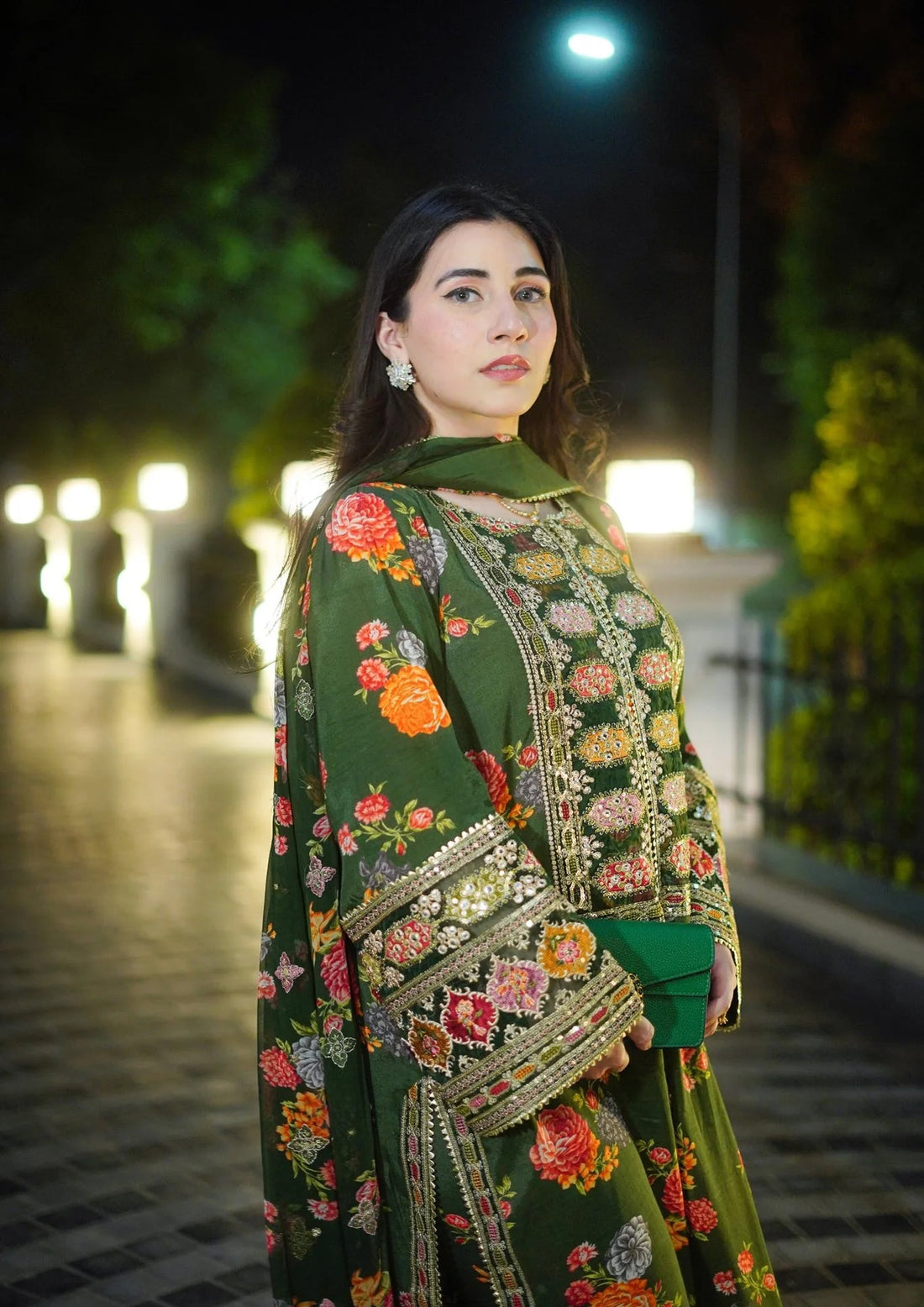 Viral Embroidered 3 Pcs Suit (Green)