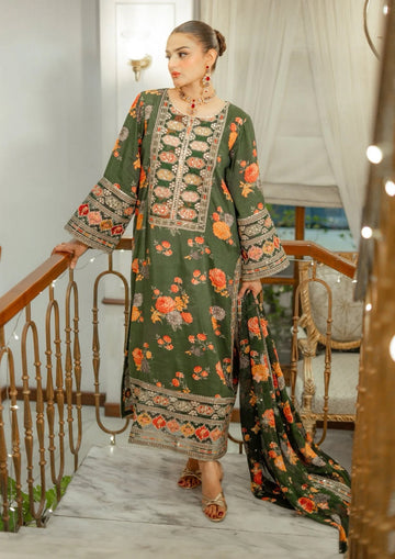 Viral Embroidered 3 Pcs Suit (Green)